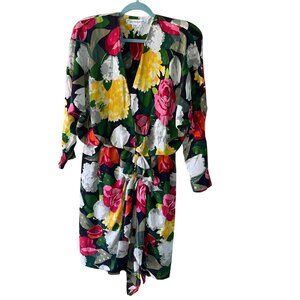 Norma Walters Vintage Womens Dress Size 14 Multicolor Floral Dolman Sleeve